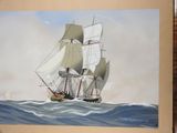 a picture of a painting of a tall ship in the ocean