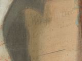 painting of a man in a white shirt with a black umbrella