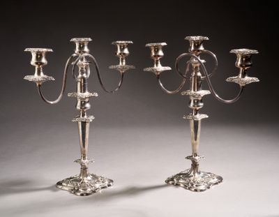 pair of silver plated candelabs with candlesticks