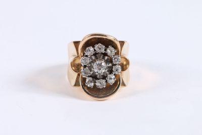 Bague Tank en or jaune 750 ‰ sertie de diamants taille ancie… - Photo 1