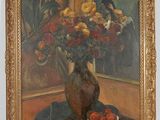 une peinture de fleurs dans un vase sur une table