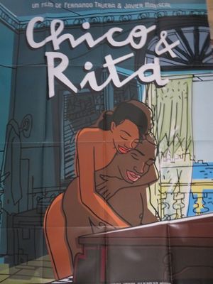 une affiche représentant un dessin humoristique d'une femme noire en train d'enlacer un homme noir
