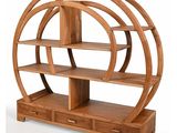 une image représentant une bibliothèque en bois avec des étagères et des tiroirs