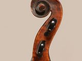 a close up of the back of a violin with a fiddle in the foreground