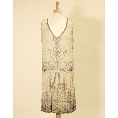 Attribué à MARTIAL & ARMAND, Robe du soir col en V et sans m…