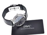 iwc schaffhausen watch with black leather strap