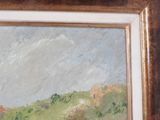 a painting of a cow grazing in a field