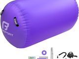 un coussin gonflable violet pour l'eau, avec ses accessoires et un sac