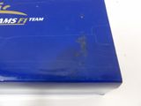 an image of a close up of a blue box with a logo on it
