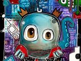 a painting of a blue monster with a crown on it ' s head