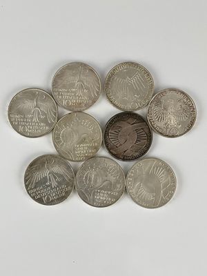ALLEMAGNE. 9 x 10 deutschemark argent Jeux olympiques 1972.