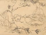 dessin représentant un homme et une femme assis sous un arbre