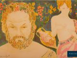 tableau représentant un homme barbu et une femme tenant un vase