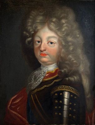 a painting of a young man in armor with a red cape