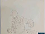drawing of a man in a suit pointing at something with his hand