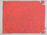 an image of a red and black painting on a white wall