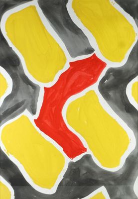 une photo d'un tableau représentant un motif jaune et rouge