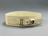 a close up of a white belt with a buckle on it