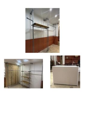 several pictures of a room with a bed and a closet