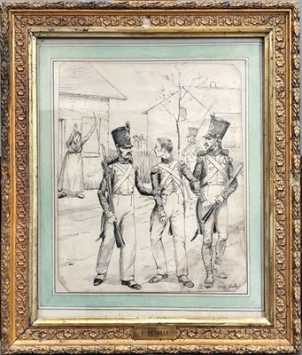 un dessin représentant un groupe d'hommes debout les uns à côté des autres