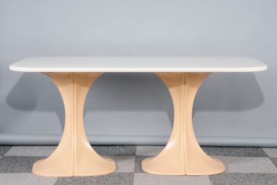 pair of mid century modern white lacquered dining tables