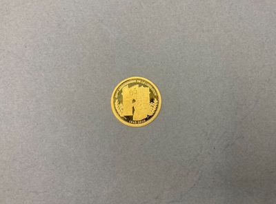 gros plan d'une pièce d'or sur une surface grise