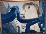 une photo d'un tableau représentant un toboggan bleu