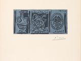 an image of a drawing of three vases with faces on them