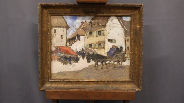 Fernand MAILLAUD (1862-1948) « Coin de marché en Berry ». Gouache...