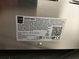 an image of a stainless steel refrigerator with a sticker on it