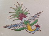 a painting of a bird with a flower on it ' s wings