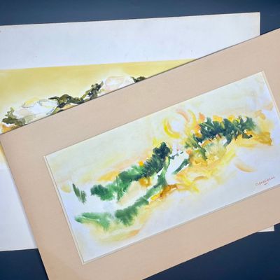 deux aquarelles posées l'une sur l'autre