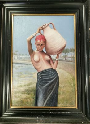 Ecole XXe siècle - Porteuse d'eau en Egypte - H/T, monogramm…