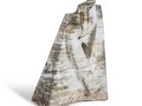 a stone sculpture of a horse head on a white background