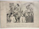 an old book with a drawing of a man on a horse in front of a crowd of people