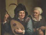 tableau représentant un homme jouant du luth et une femme jouant de la mandoline