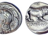 a close up of a coin with a lion on it