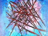 une peinture représentant une œuvre abstraite bleue et rouge