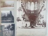 une vieille photo d'un grand bâtiment sur lequel figurent de nombreuses images