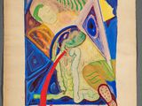 une image représentant un tableau sur lequel figurent une grenouille et un oiseau posés sur une table