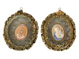 pair of miniature portraits of a lady and a child in a gold frame