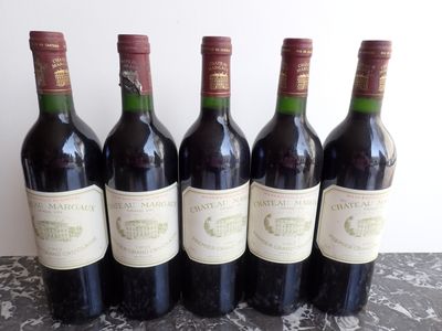 six bouteilles de vin sont alignées sur une table