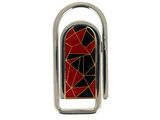 motif géométrique rouge, noir et doré sur un porte-clés plaqué argent