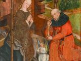 une image représentant une peinture d'une crèche avec une femme et un enfant
