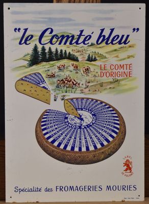 affiche française représentant une meule de fromage sur laquelle repose un morceau de fromage