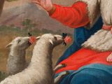an image of a painting of a woman holding a baby and two sheep
