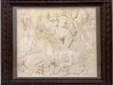 une image représentant un tableau montrant un groupe de personnes, dans un cadre en bois