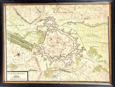 une vieille carte d'une ville, encadrée d'une bordure noire