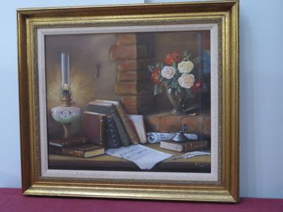 B.PAROT "Nature morte aux livres" (pastel - 51 x 61 cm)