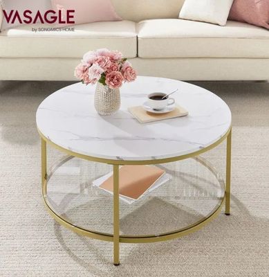 Table Basse,VASAGLE, Blanc Marbré et pied Doré Métallique, D…